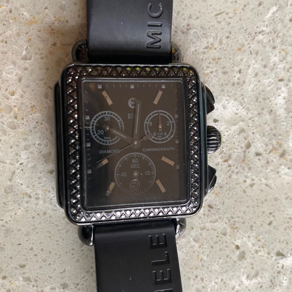 Michele Deco Noir Black Diamond Bezel Chrono Watch, 108 Diamonds, 0.6CT